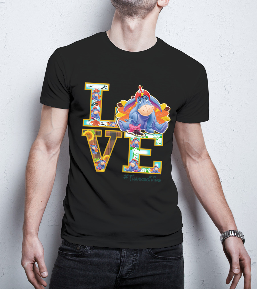 Eeyore Thanksgiving Love Autumn Leaves Sunflowers Turkey Hat T-Shirt