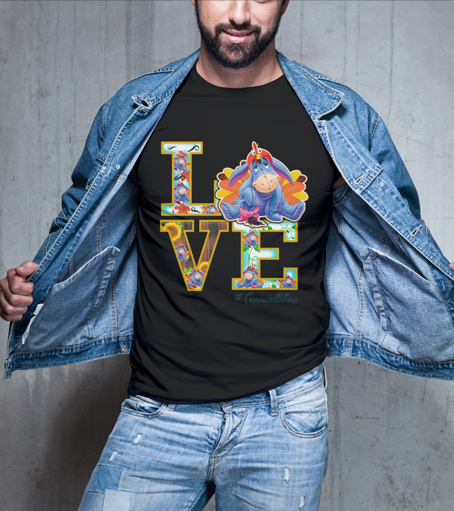 Eeyore Thanksgiving Love Autumn Leaves Sunflowers Turkey Hat T-Shirt