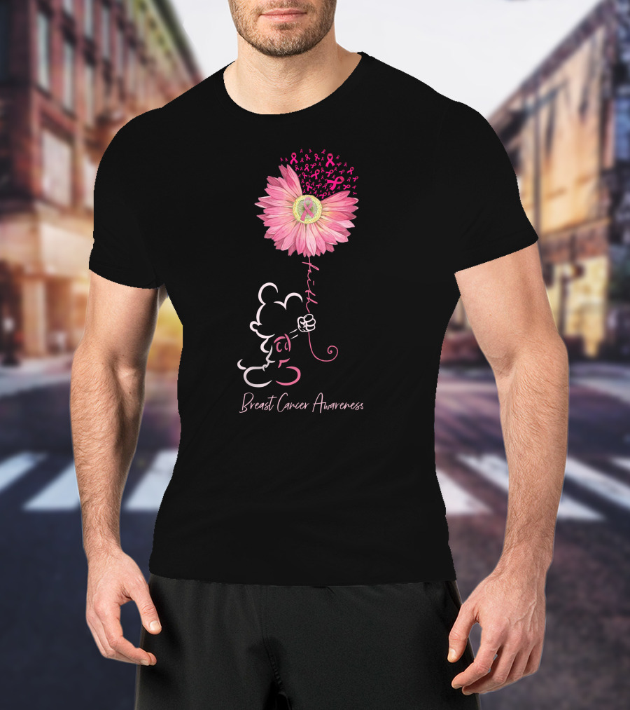 Breast Cancer Awareness Pink Flower Ribbon T-Shirt