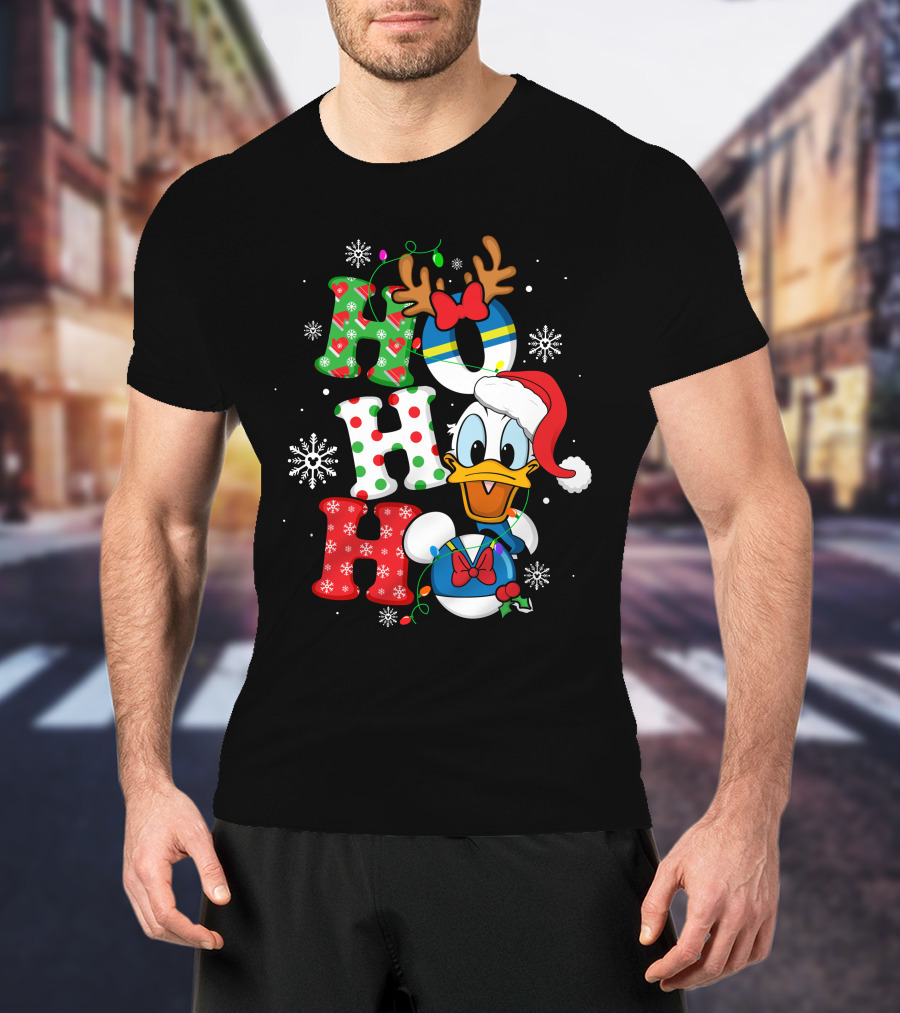 Donald Duck Ho Ho Ho Christmas Snowflakes Reindeer Antlers Santa Hat T-Shirt