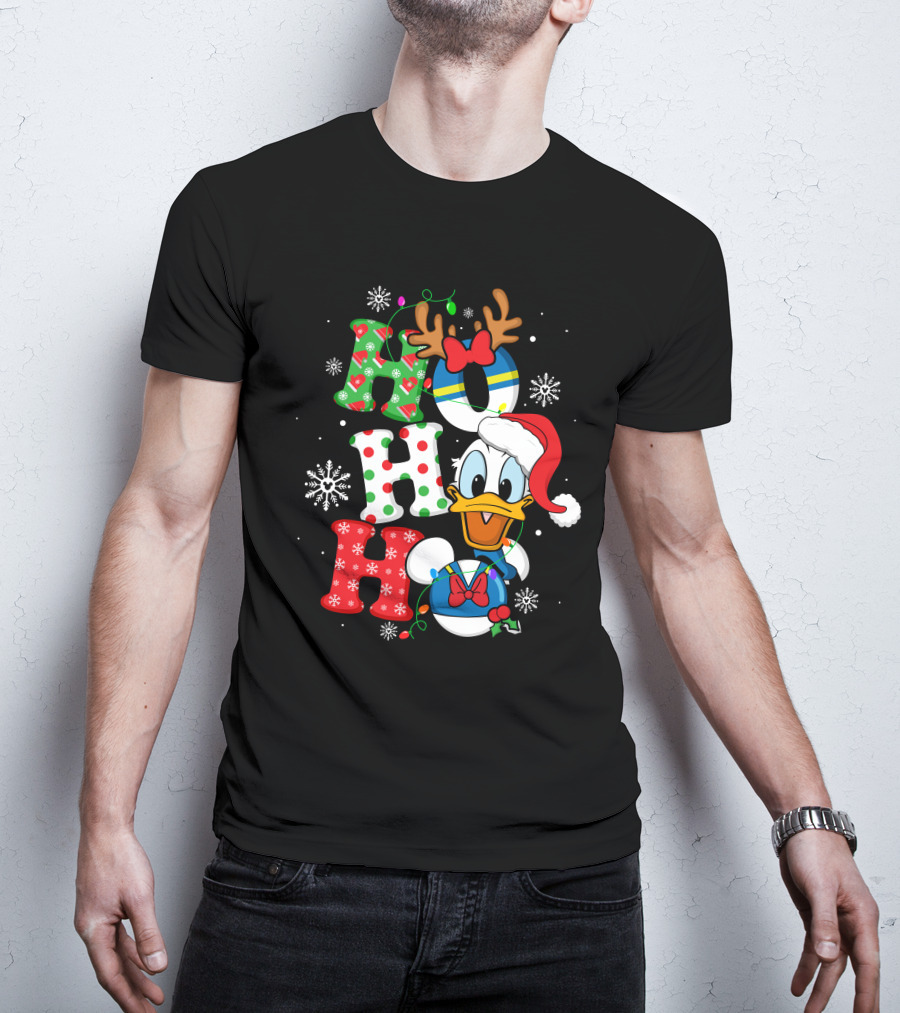 Donald Duck Ho Ho Ho Christmas Snowflakes Reindeer Antlers Santa Hat T-Shirt