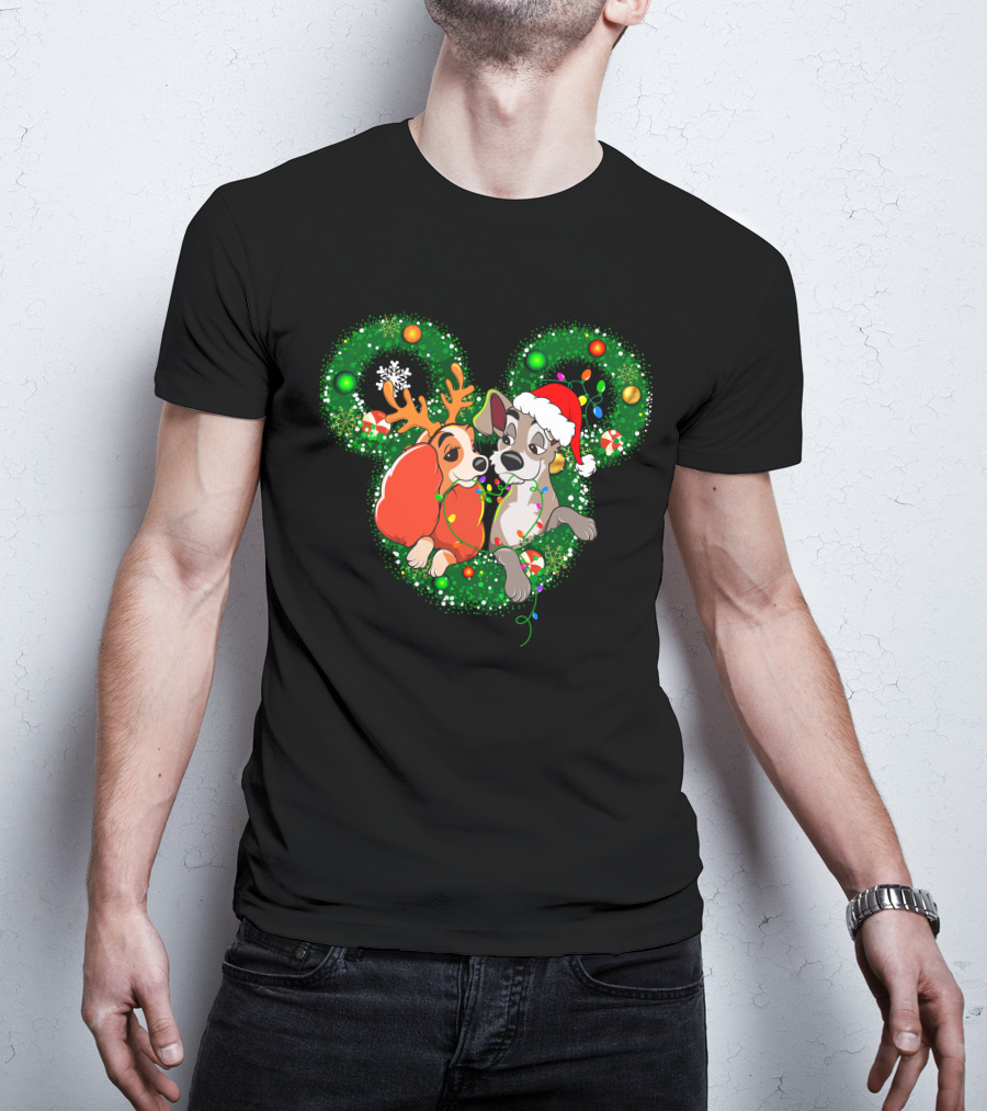 LD And TT Christmas Mickey Shape Candy Cane Lights Reindeer Hat T-Shirt