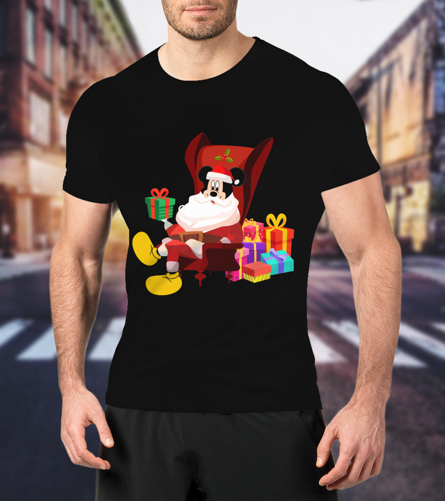 MK Santa Christmas Mickey Mouse With Gifts Iconic Disney Holiday T-Shirt