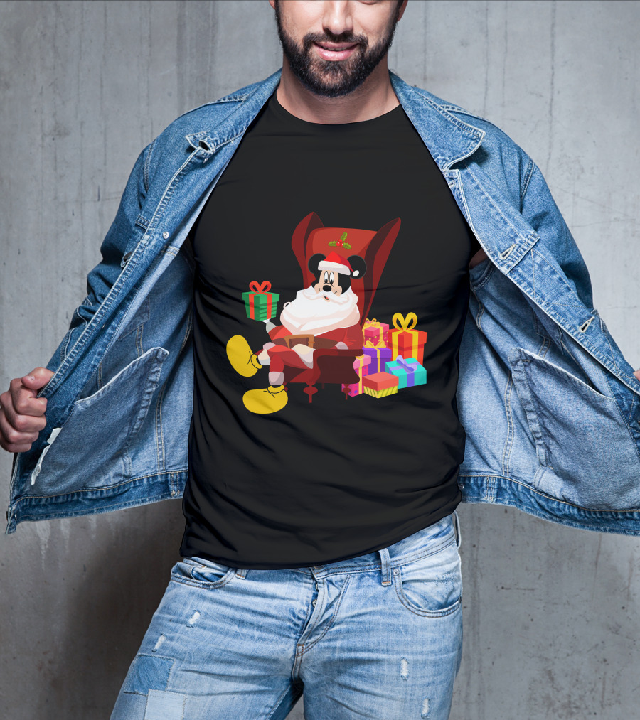 MK Santa Christmas Mickey Mouse With Gifts Iconic Disney Holiday T-Shirt