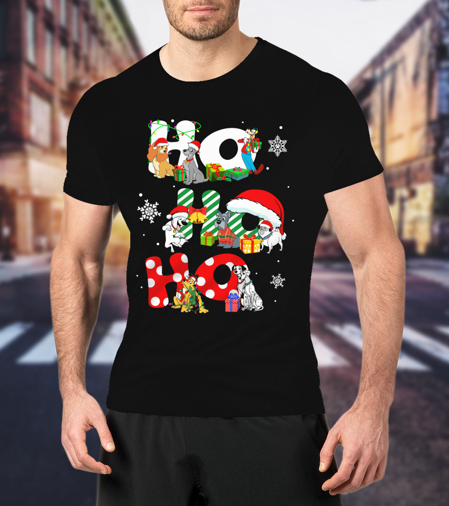 Ho Ho Ho Christmas Dogs And Snowflakes T-Shirt