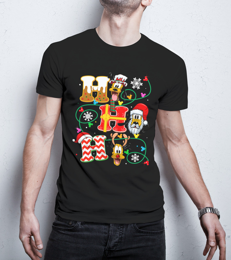 PLU HHH Christmas Goofy Dog With Santa Hats And Snowflakes T-Shirt
