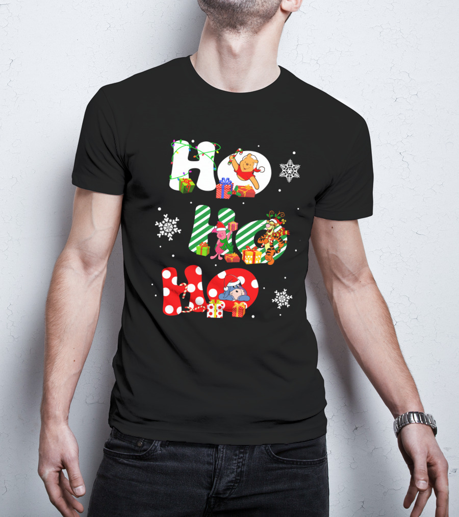 HO HO HO PO And FRIENDS Christmas Winnie The Pooh Piglet Tigger Eeyore Snowflakes Gifts T-Shirt
