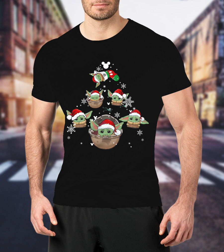 BYD Christmas Baby Yoda Holiday Tree With Santa Hats T-Shirt