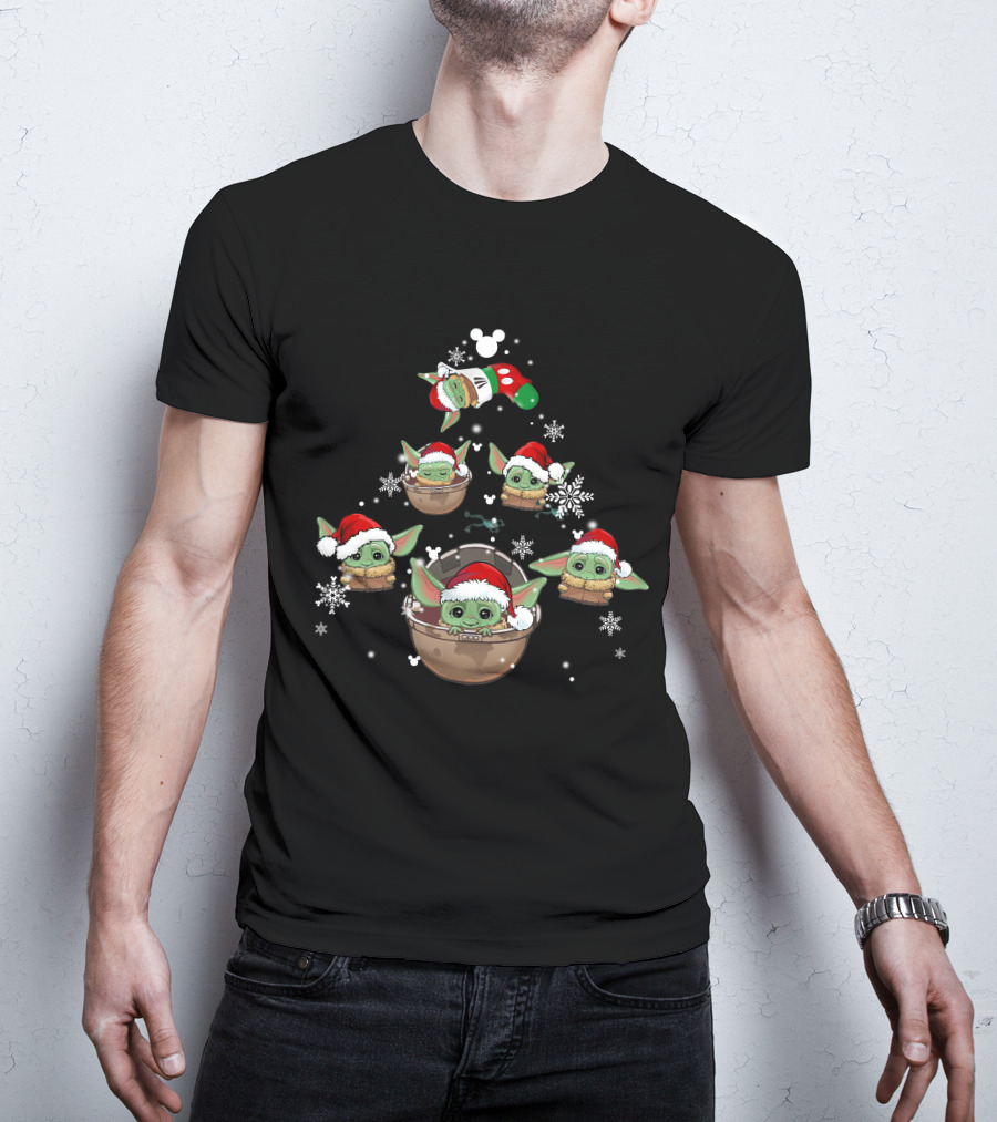 BYD Christmas Baby Yoda Holiday Tree With Santa Hats T-Shirt