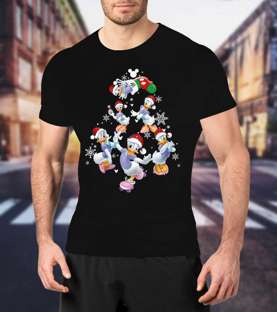 Disney Daisy Duck Christmas Celebration With Santa Hats And Snowflakes T-Shirt