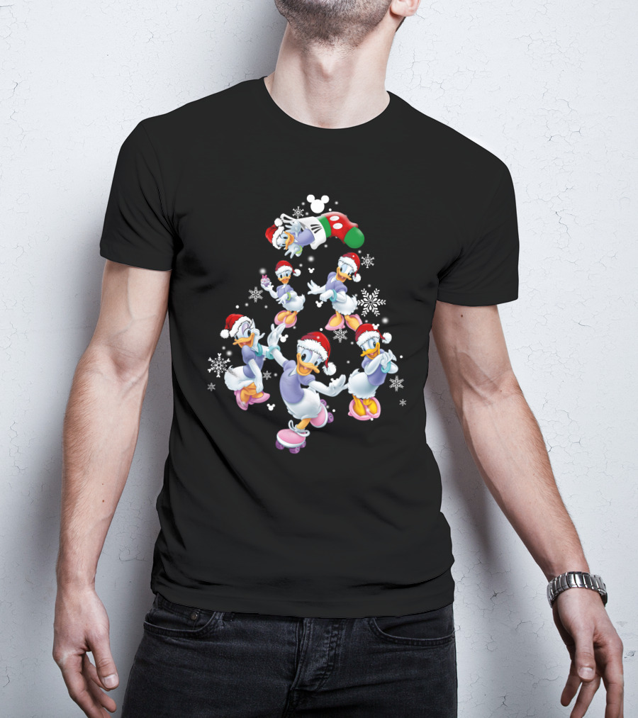 Disney Daisy Duck Christmas Celebration With Santa Hats And Snowflakes T-Shirt