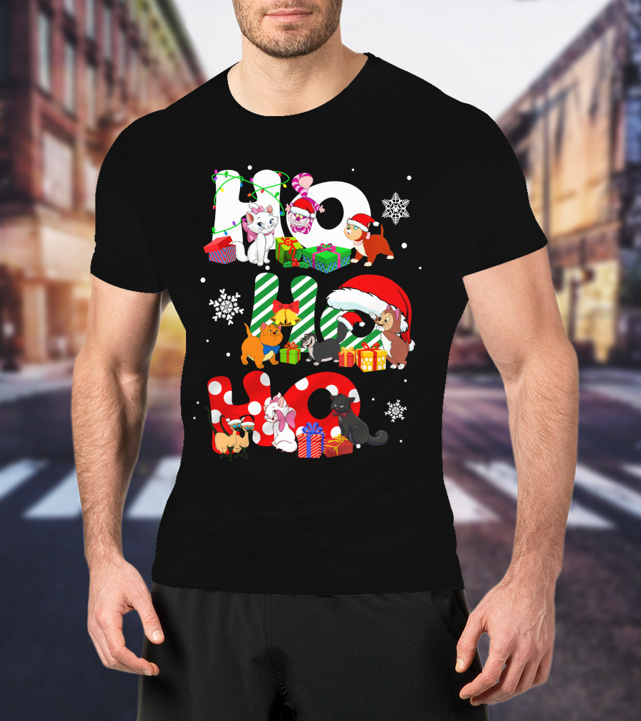 Disney Hohoho Christmas Cats Snowflakes Presents T-Shirt