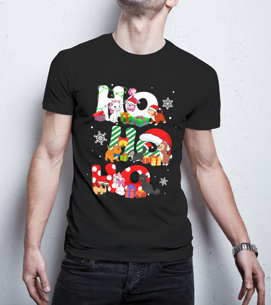 Disney Hohoho Christmas Cats Snowflakes Presents T-Shirt