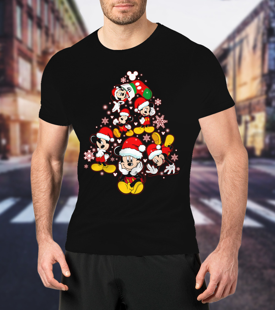 Disney Mickey Christmas Tree Santa Hat Holiday T-Shirt