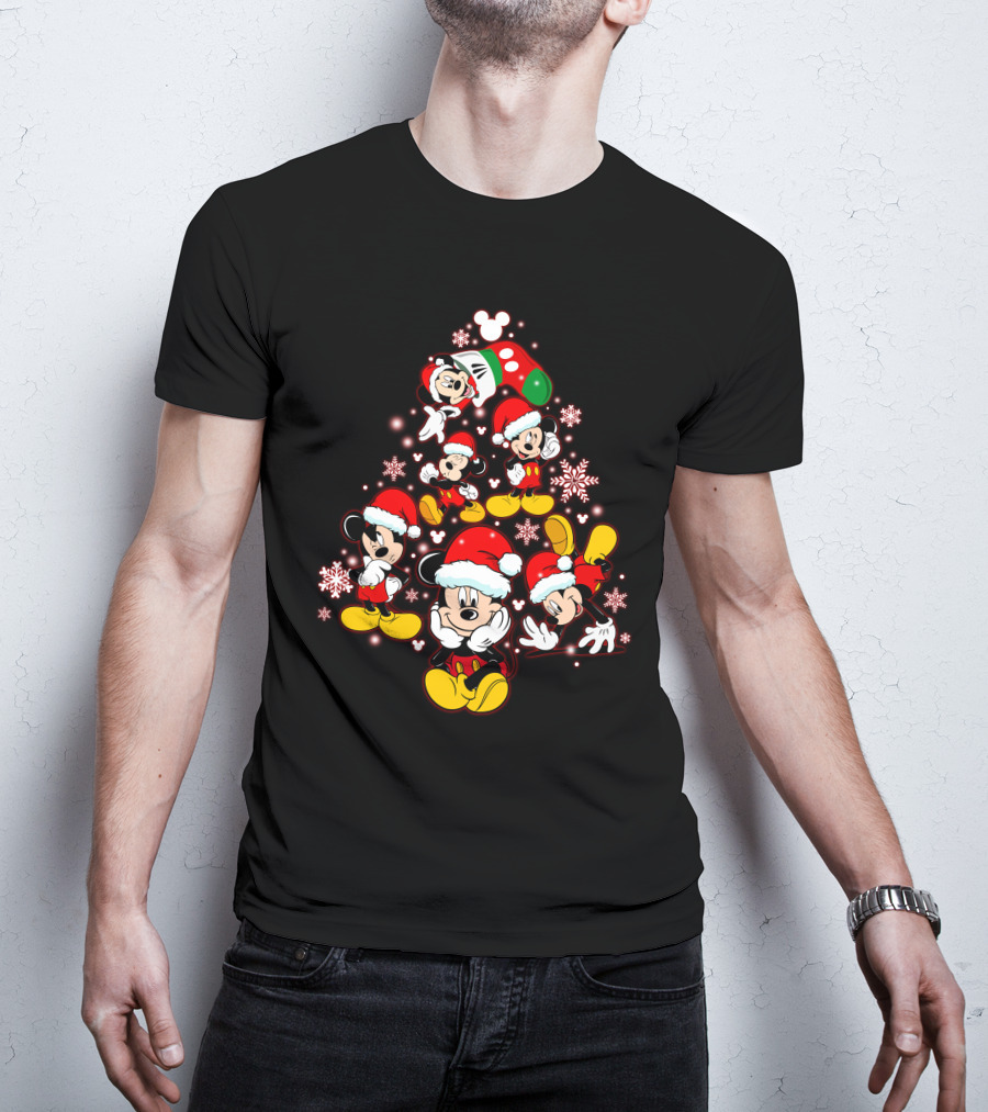 Disney Mickey Christmas Tree Santa Hat Holiday T-Shirt