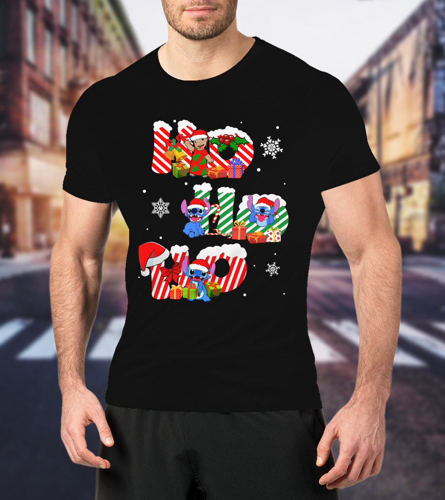 Hohoho Christmas Stitch Santa Claus Presents Snowflakes T-Shirt