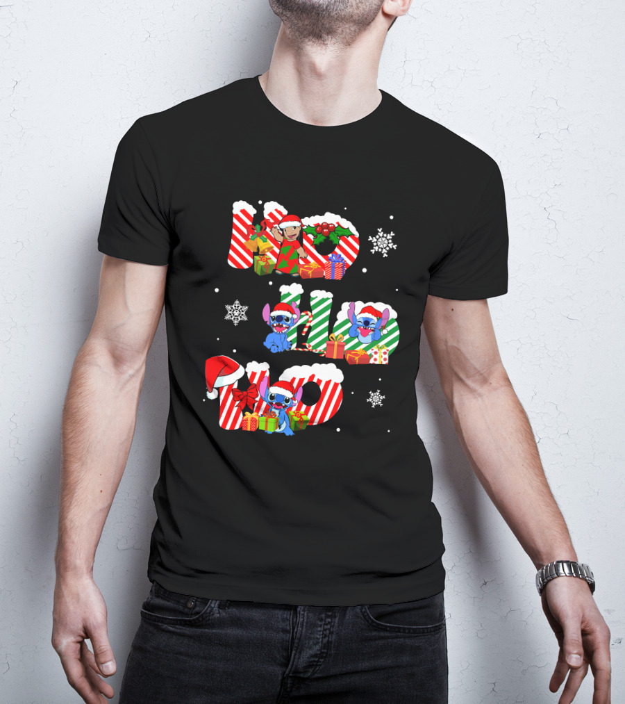 Hohoho Christmas Stitch Santa Claus Presents Snowflakes T-Shirt