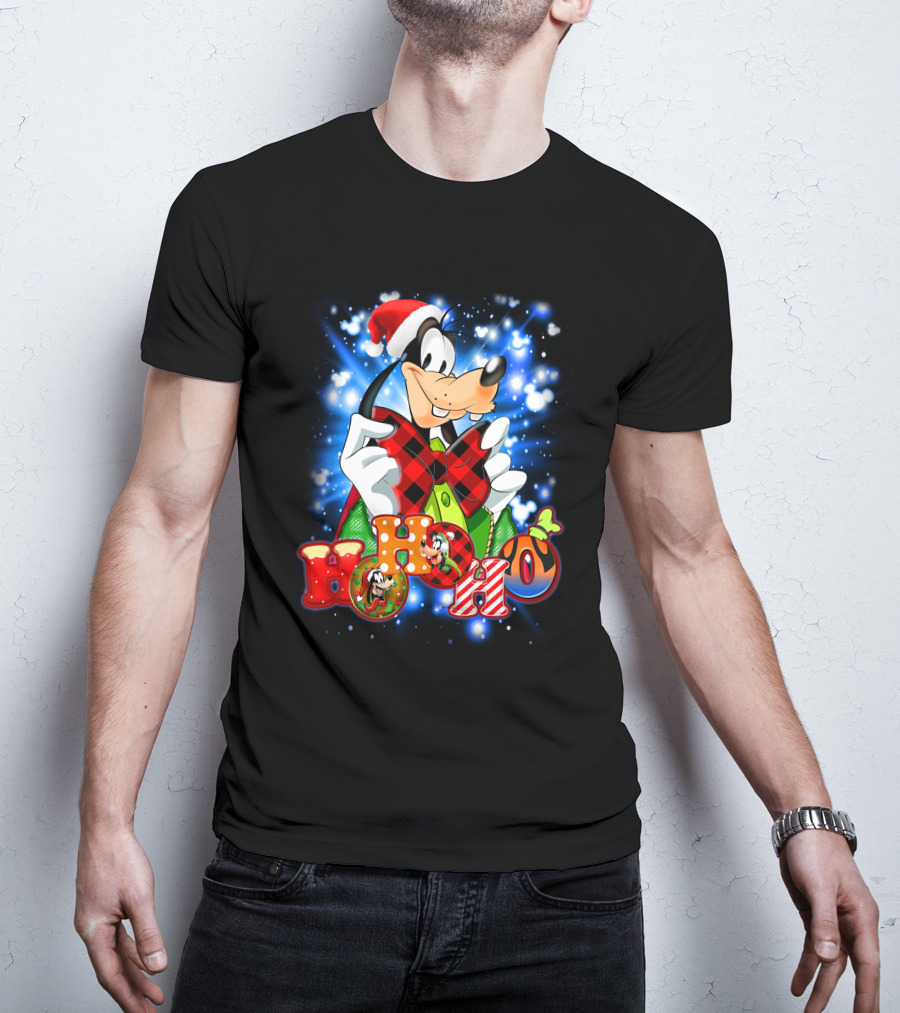Goofy Hohoho Christmas Santa Hat Festive Bow Holiday Lights T-Shirt