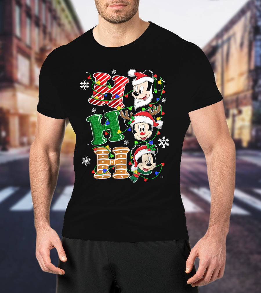 Mickey Mouse Hohoho Christmas Santa Reindeer Lights T-Shirt