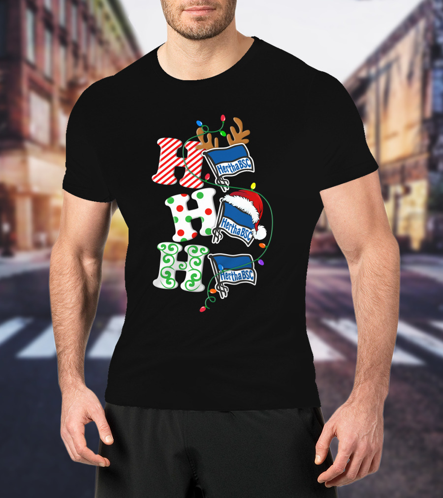 Hertha BSC Ho Ho Ho Christmas Lights Reindeer Santa Hat T-Shirt
