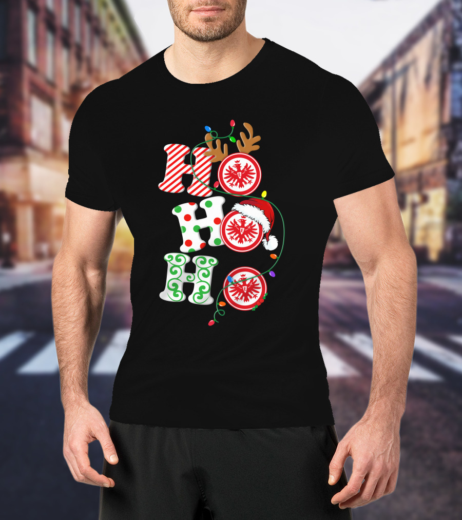 Eintracht Frankfurt HoHoHo Christmas Lights Reindeer Antlers Santa Hat T-Shirt