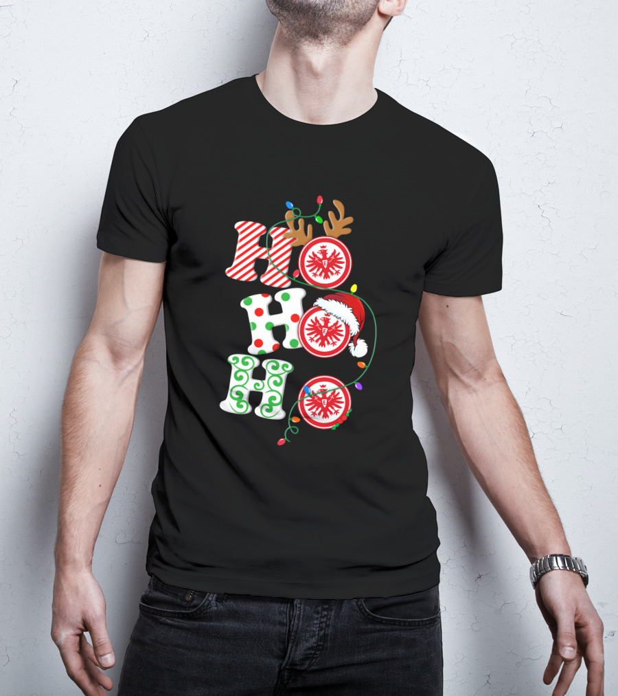 Eintracht Frankfurt HoHoHo Christmas Lights Reindeer Antlers Santa Hat T-Shirt