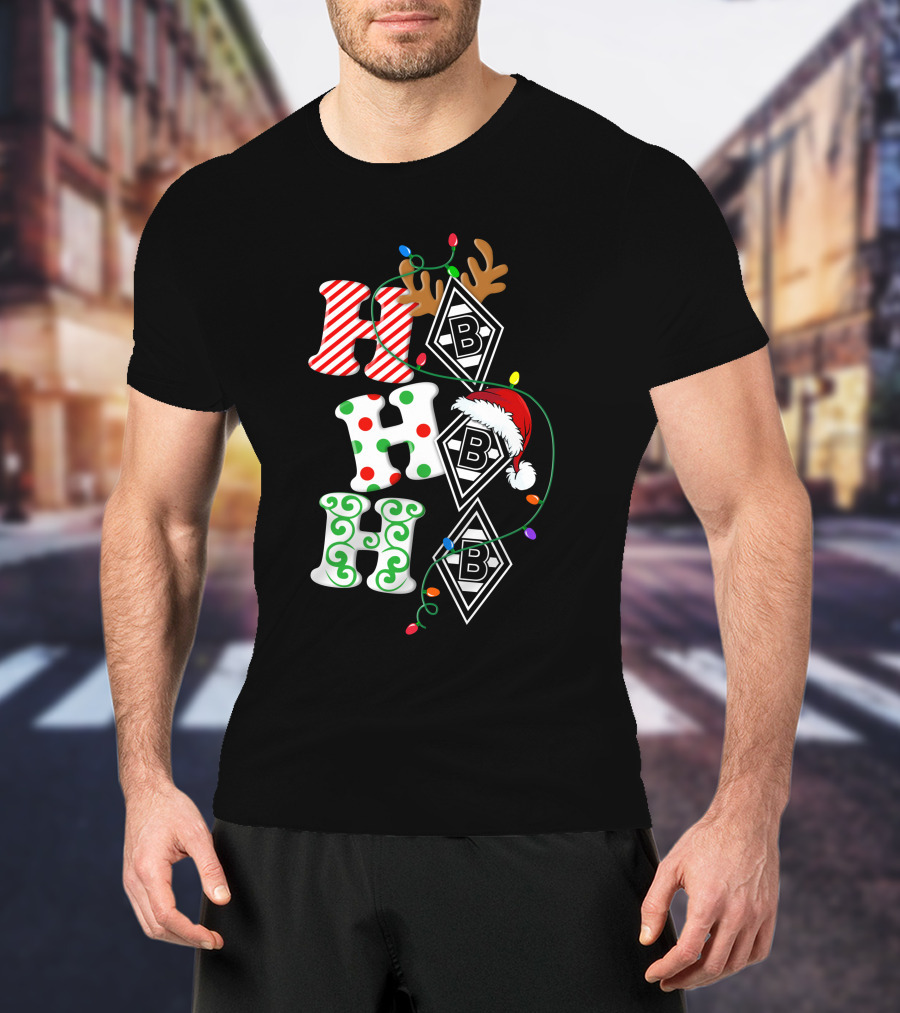 Borussia Mönchengladbach HoHoHo Christmas Reindeer Santa Lights T-Shirt