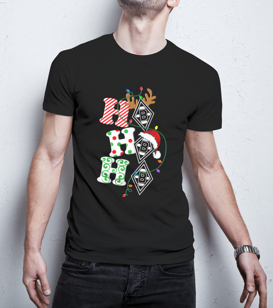 Borussia Mönchengladbach HoHoHo Christmas Reindeer Santa Lights T-Shirt