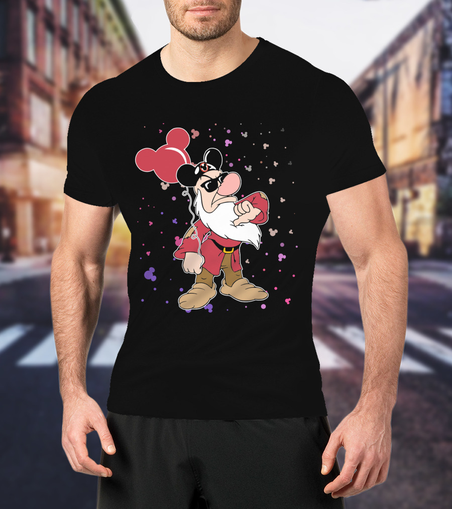 Grumpy With Mouse Ears Balloon And Confetti T-Shirt