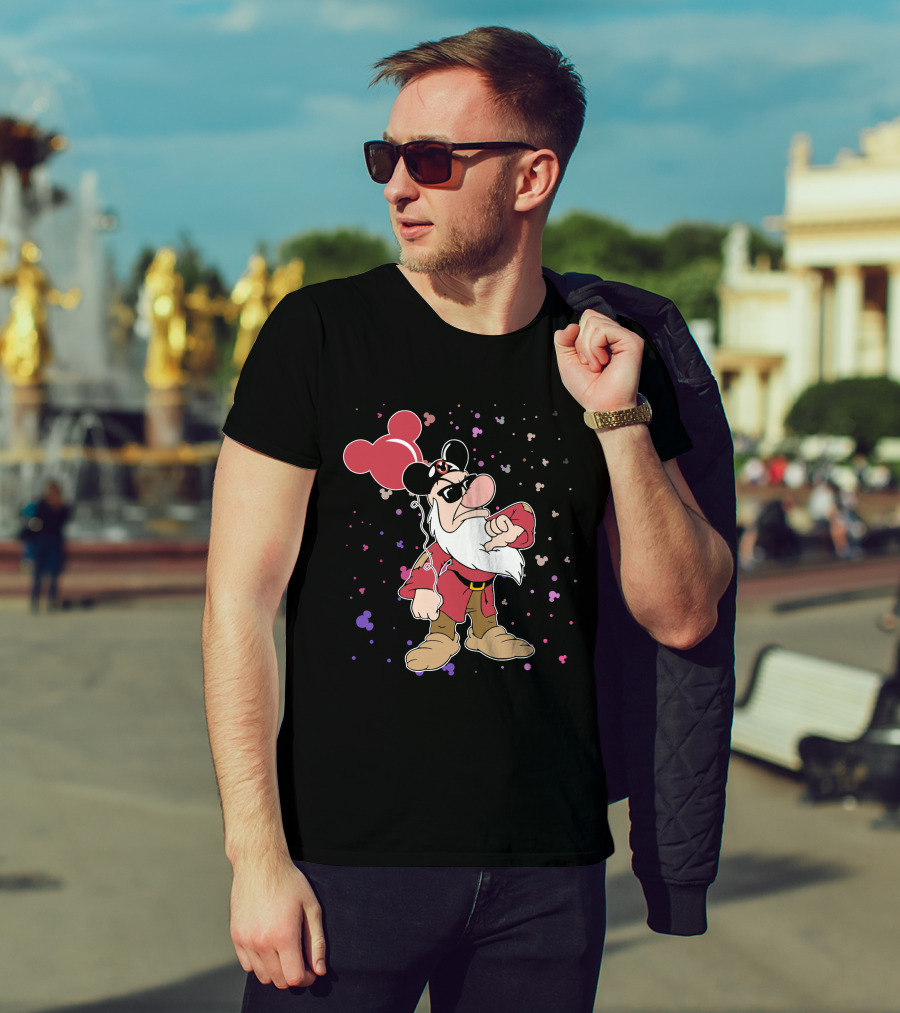 Grumpy With Mouse Ears Balloon And Confetti T-Shirt