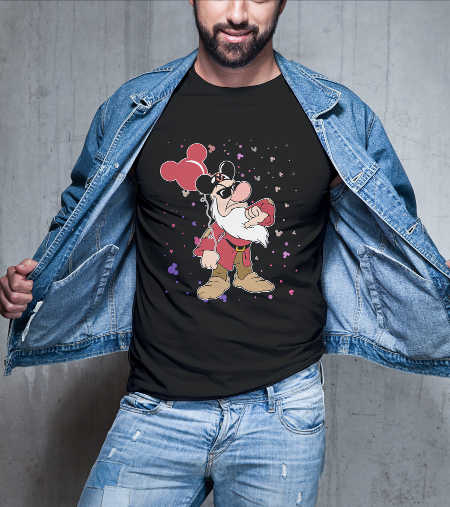 Grumpy With Mouse Ears Balloon And Confetti T-Shirt