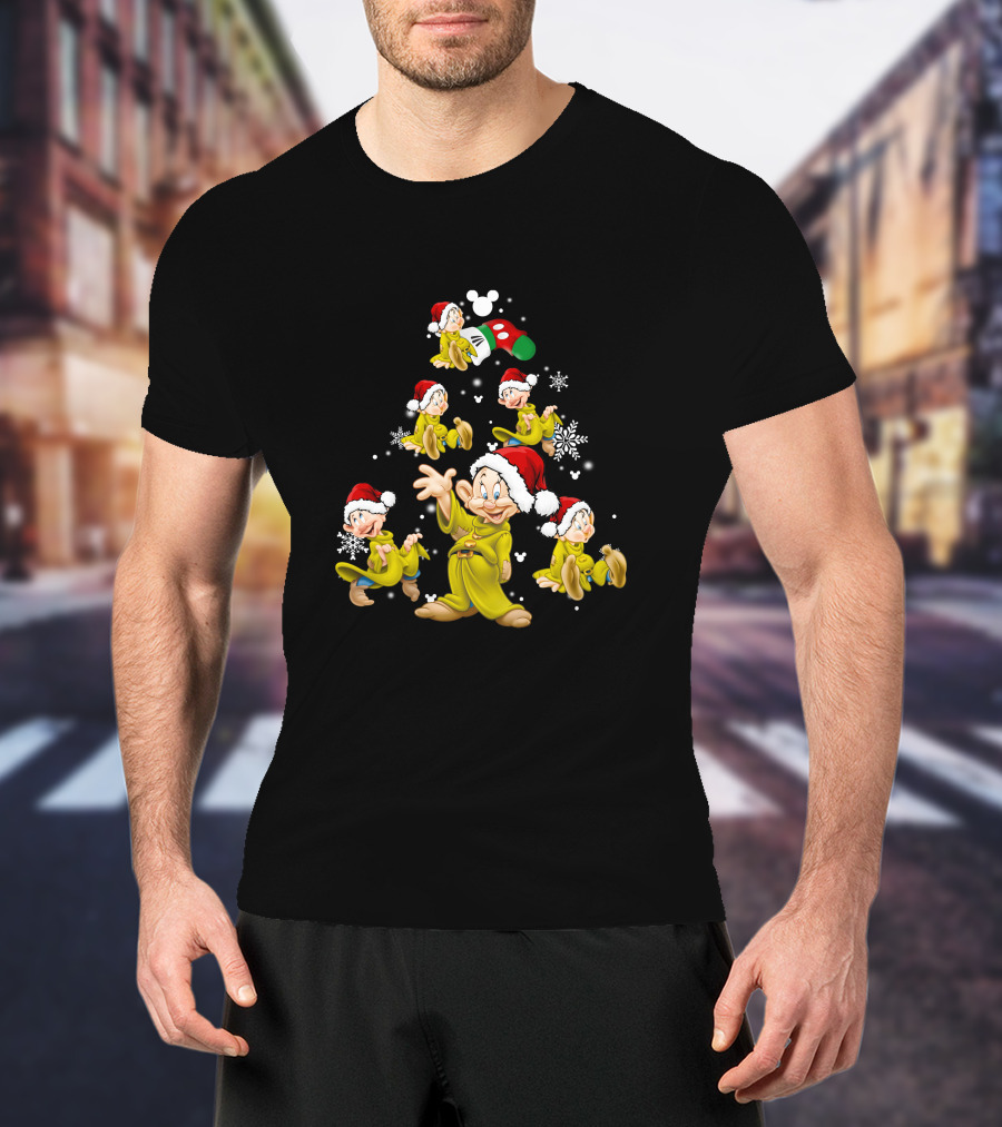 Disney Dopey Christmas Santa Hat Snowflake Holiday Tree T-Shirt