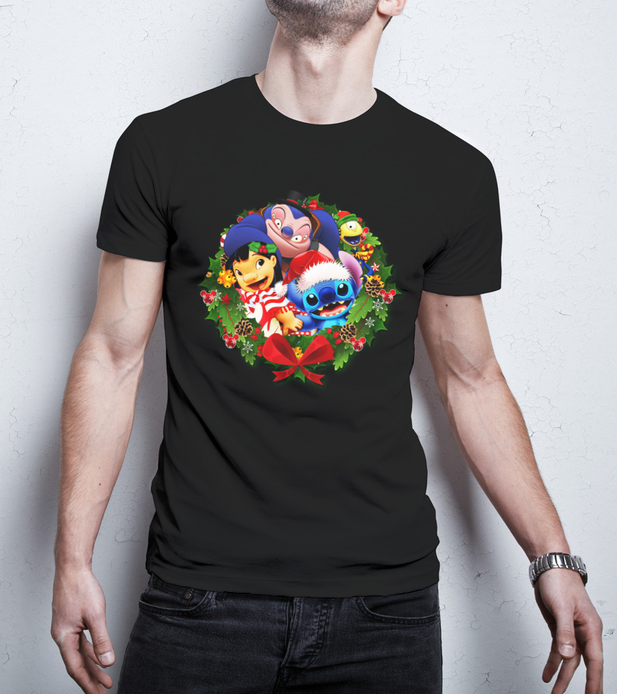 ST&FRIENDS Christmas Lilo And Stitch Holiday Wreath T-Shirt