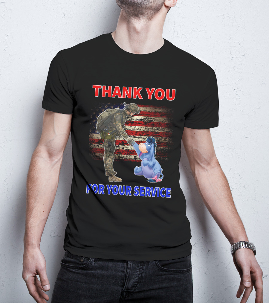 Thank You For Your Service American Flag Soldier And Eeyore T-Shirt