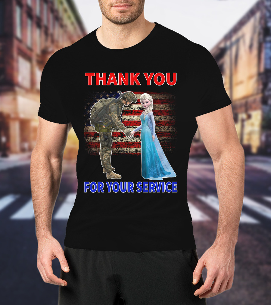 Thank You For Your Service Elsa Soldier American Flag T-Shirt