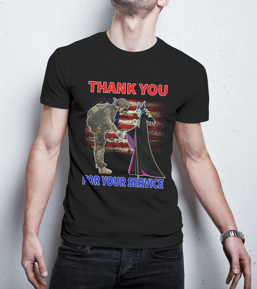 Maleficent Thank You For Your Service Soldier With American Flag Background T-Shirt