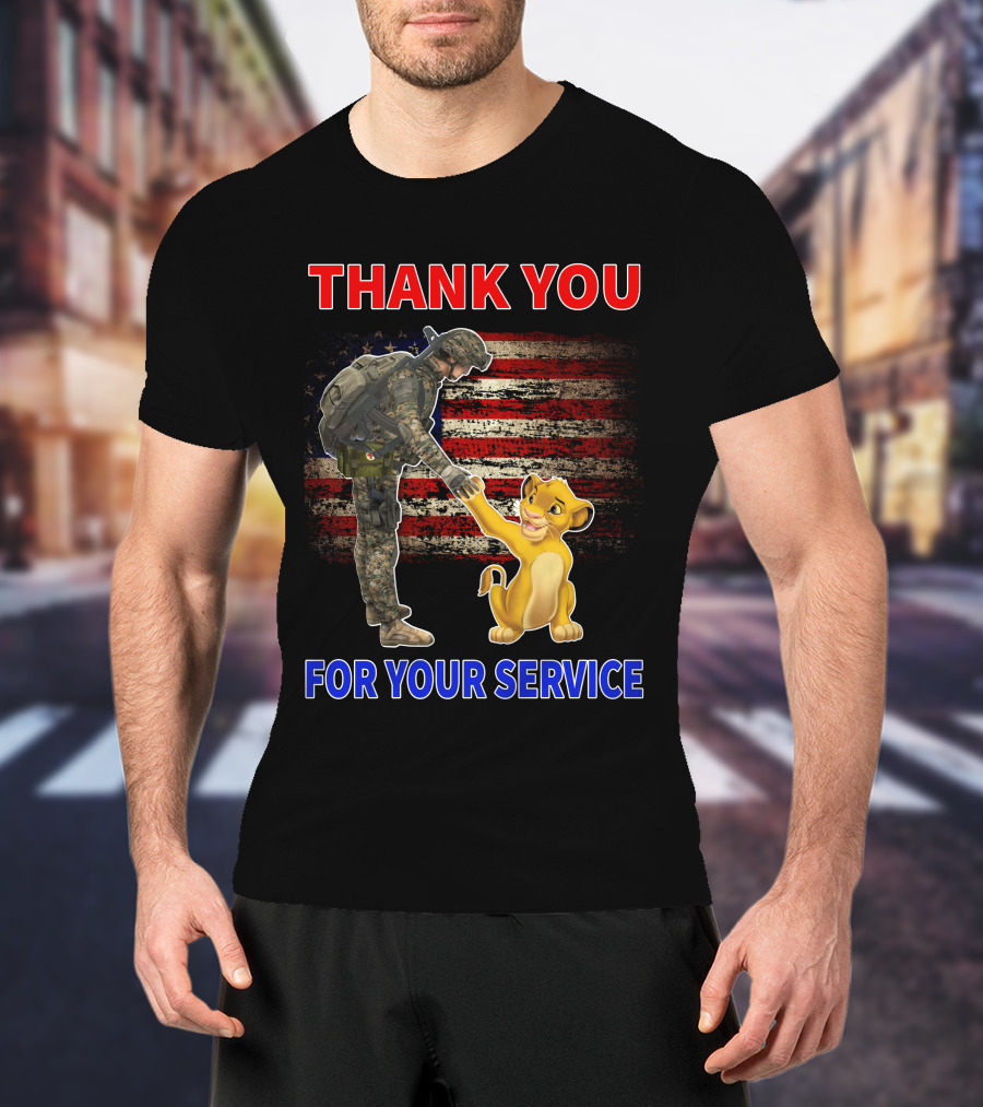 Thank You For Your Service Simba Soldier American Flag T-Shirt
