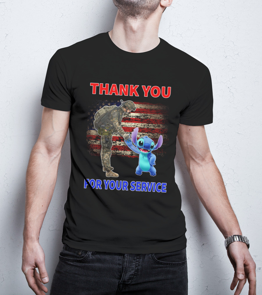 Thank You For Your Service Stitch Soldier American Flag T-Shirt