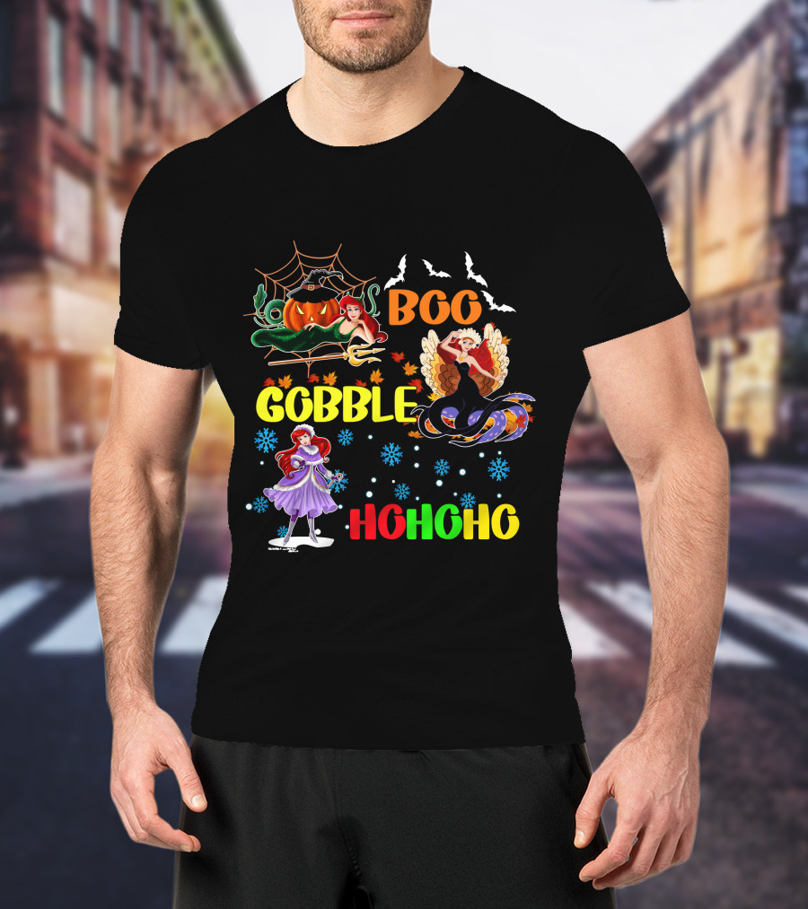 Boo Gobble HoHoHo Ariel HalloThanksMas T-Shirt