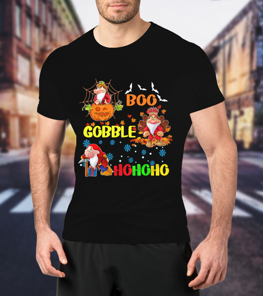 Grumpy Boo Gobble HoHoHo Halloween Thanksgiving Christmas T-Shirt