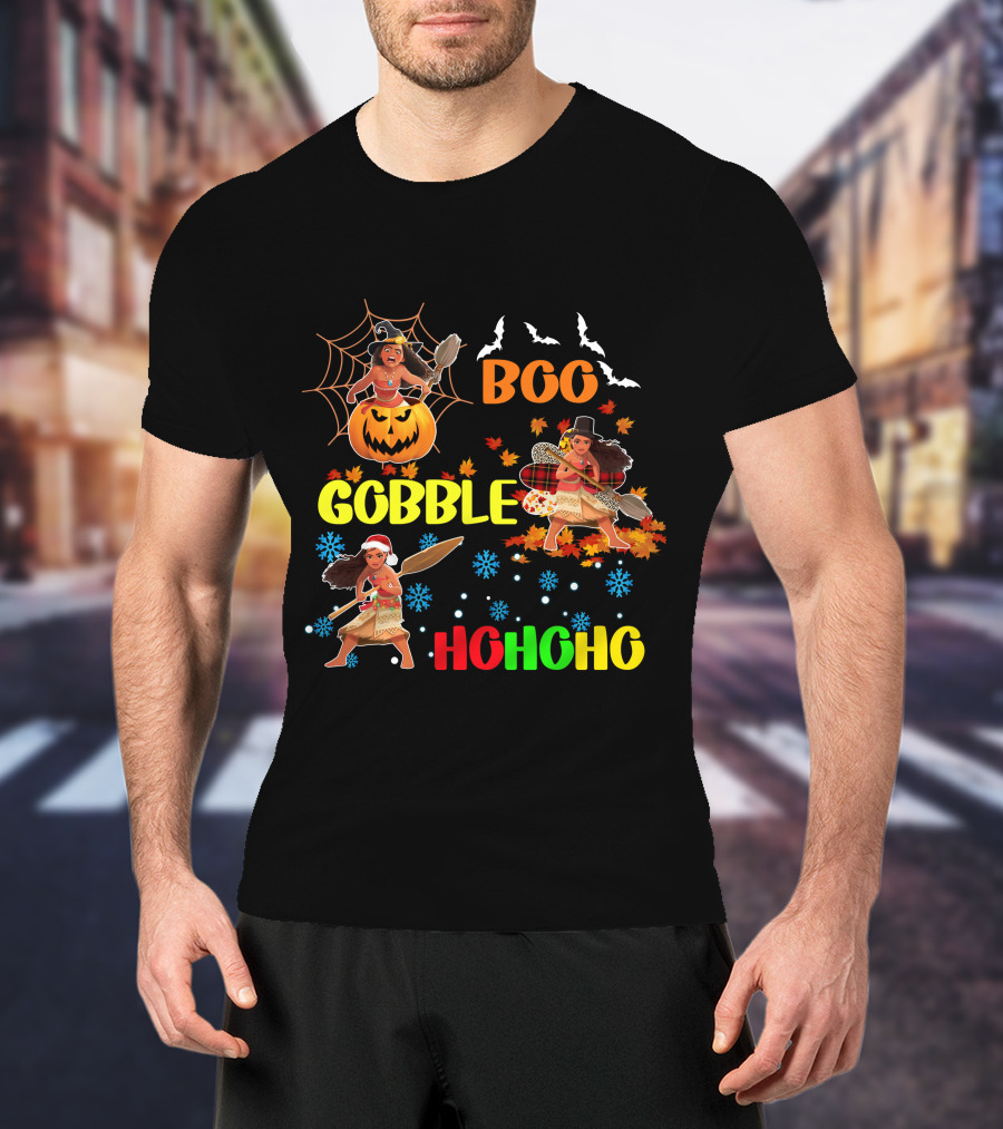 Boo Gobble HoHoHo Moana HalloThanksMas T-Shirt