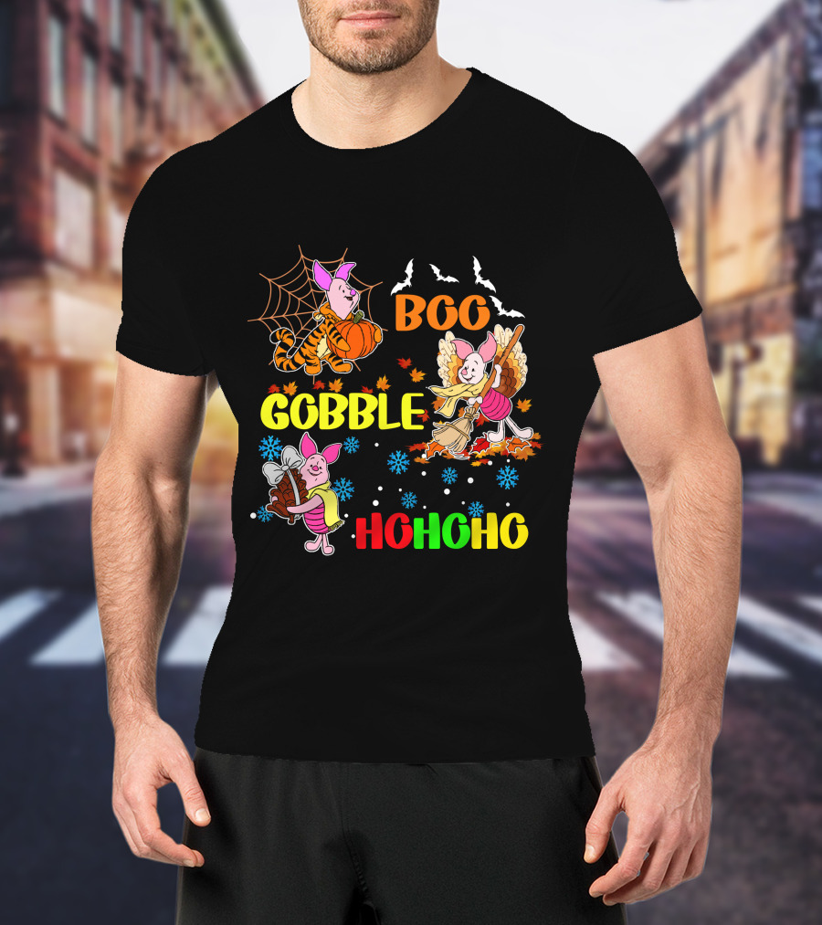 Piglet Boo Gobble HoHoHo HalloThanksMas T-Shirt