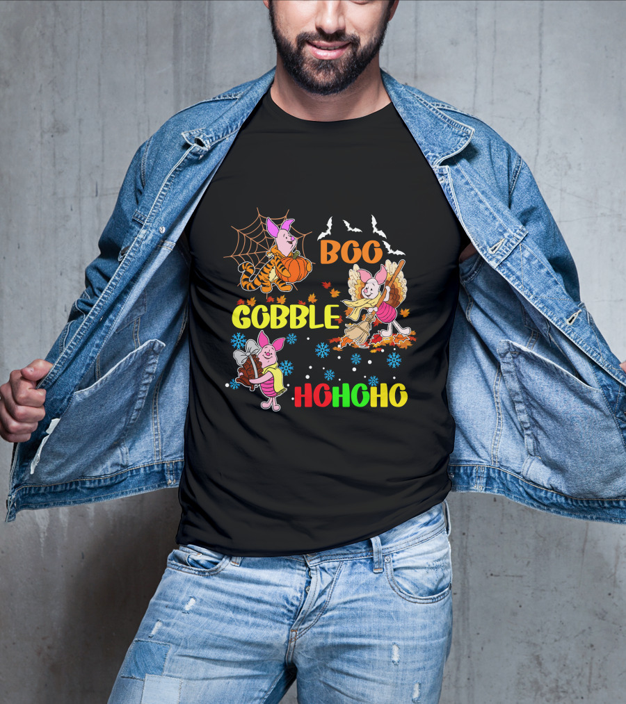 Piglet Boo Gobble HoHoHo HalloThanksMas T-Shirt