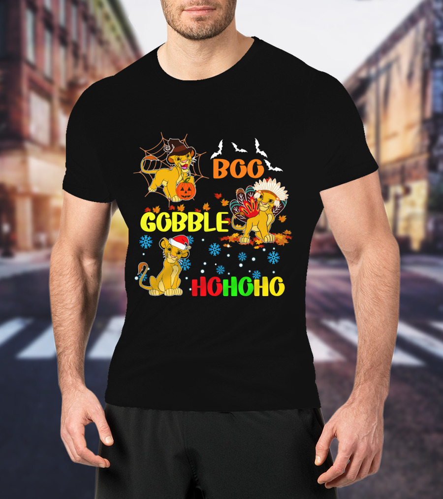 Simba BOO Gobble HOHOHO Halloween Thanksgiving Christmas T-Shirt