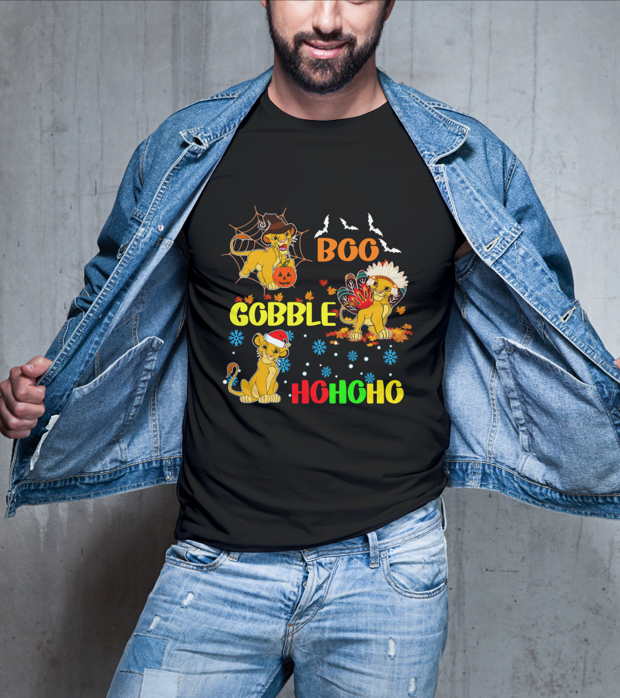 Simba BOO Gobble HOHOHO Halloween Thanksgiving Christmas T-Shirt