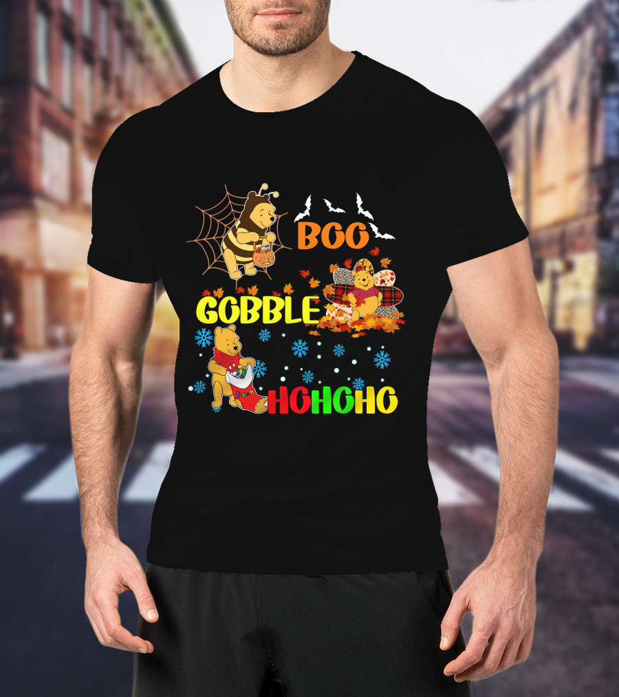 Pooh Boo Gobble HoHoHo Halloween Thanksgiving Christmas T-Shirt