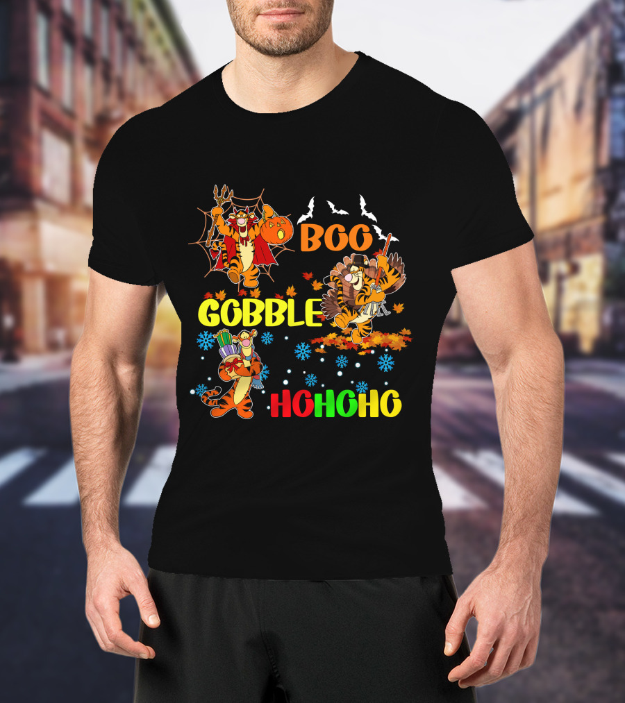Tigger Boo Gobble Ho Ho Ho HalloThanksMas T-Shirt