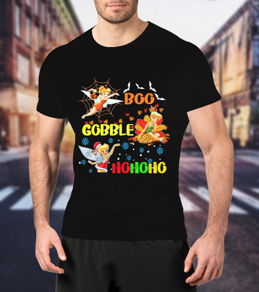 Tinkerbell Boo Gobble HoHoHo HalloThanksMas T-Shirt