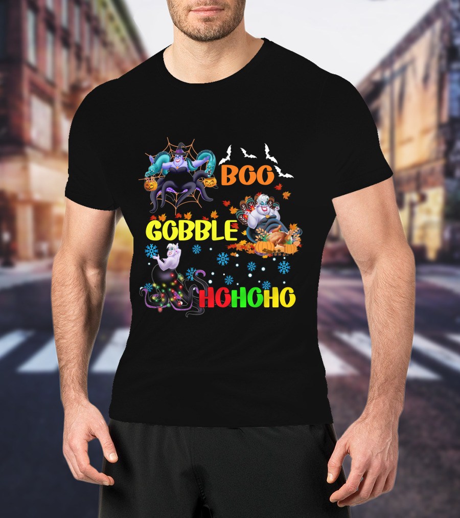 Ursula Boo Gobble HoHoHo Halloween Thanksgiving Christmas T-Shirt