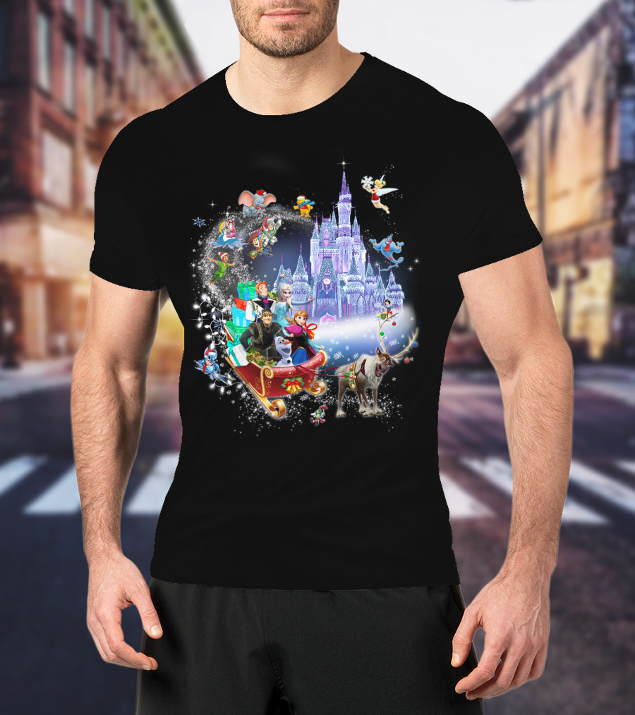 Frozen Disney Christmas Castle Sleigh Ride Adventure T-Shirt